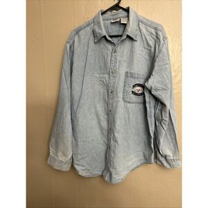 The Edge Large‎ Light Denim Blue Pittsburgh Steelers Button Front Shirt 90's